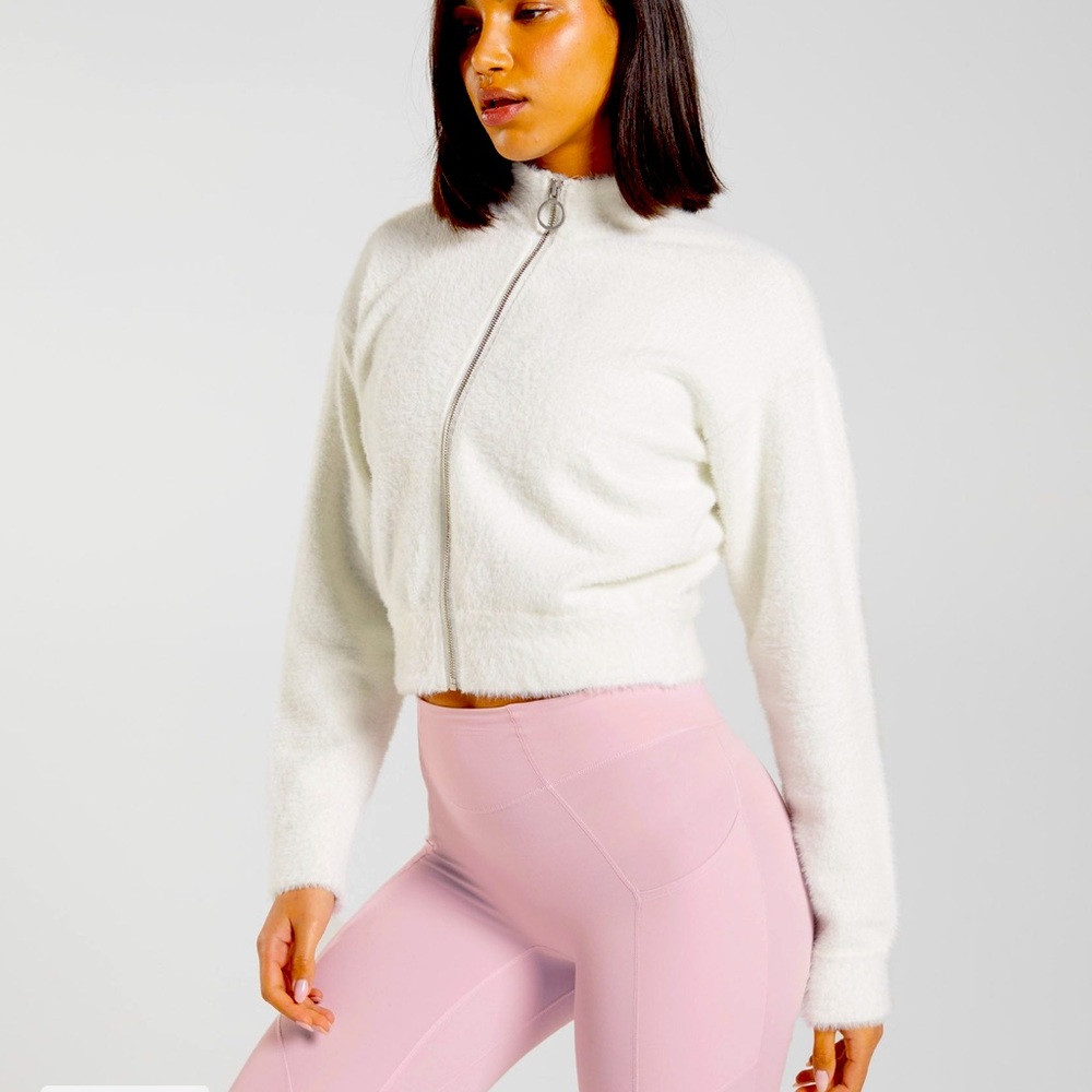 Whitney Simmons eyelash zip up sweater white gymshark
